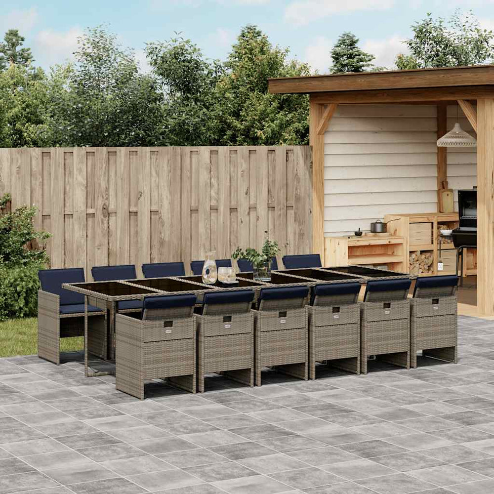 vidaXL 13-Piece Garden Dining Set with Cushions Grey Poly Rattan