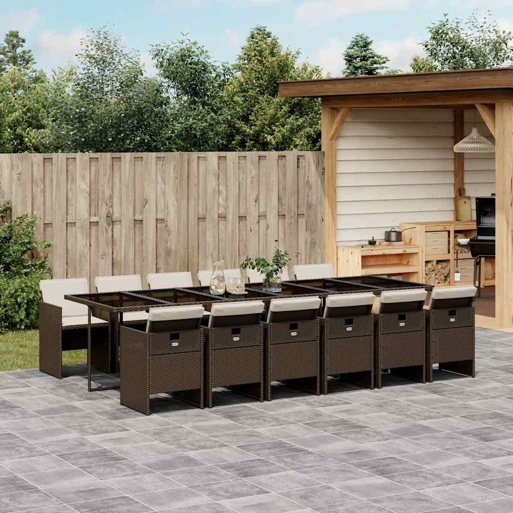 vidaXL 13-Piece Garden Dining Set with Cushions Brown Poly Rattan