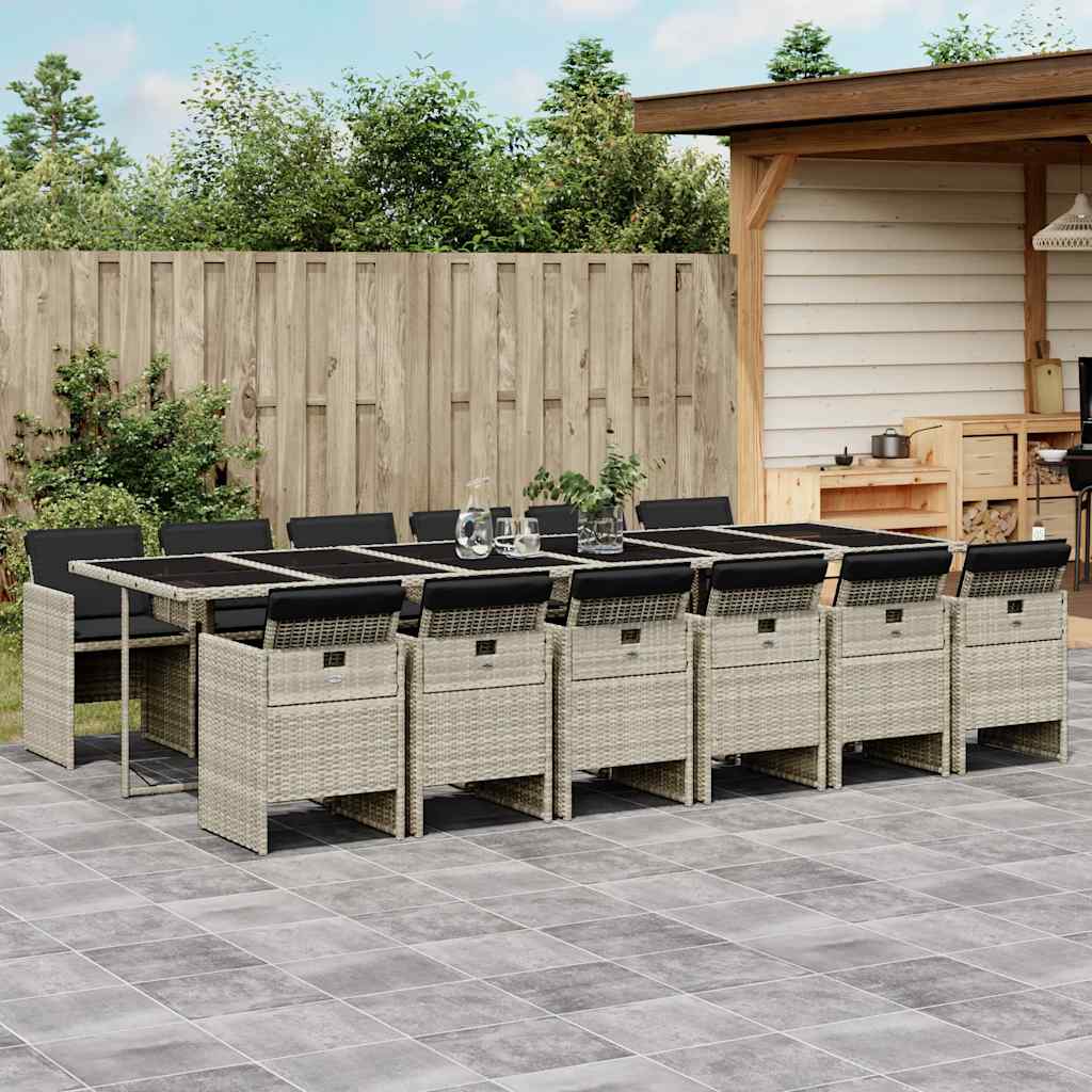 vidaXL 13-Piece Outdoor Dining Set with Cushions Light Grey Poly Rattan