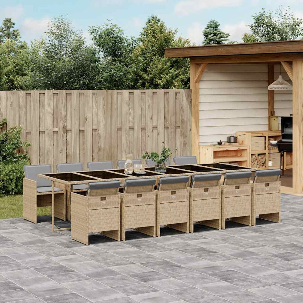 vidaXL 13-piece Garden Dining Set with Cushions Beige Mixed Poly Rattan