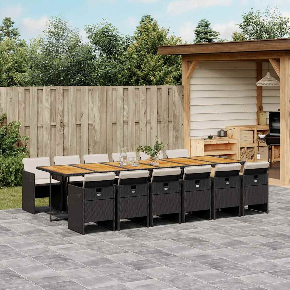 vidaXL 13-Piece Garden Dining Set with Cushions Black Poly Rattan