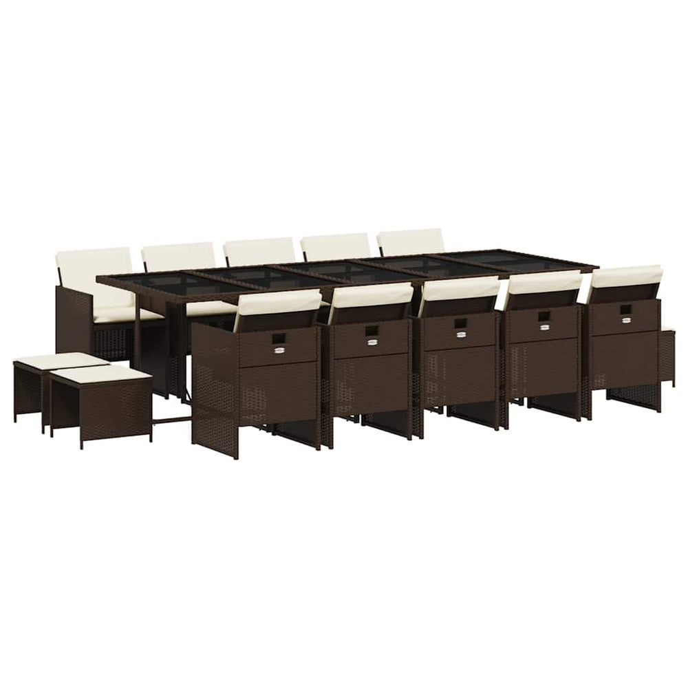 vidaXL 15-Piece Outdoor Dining Set with Cushions Brown Poly Rattan