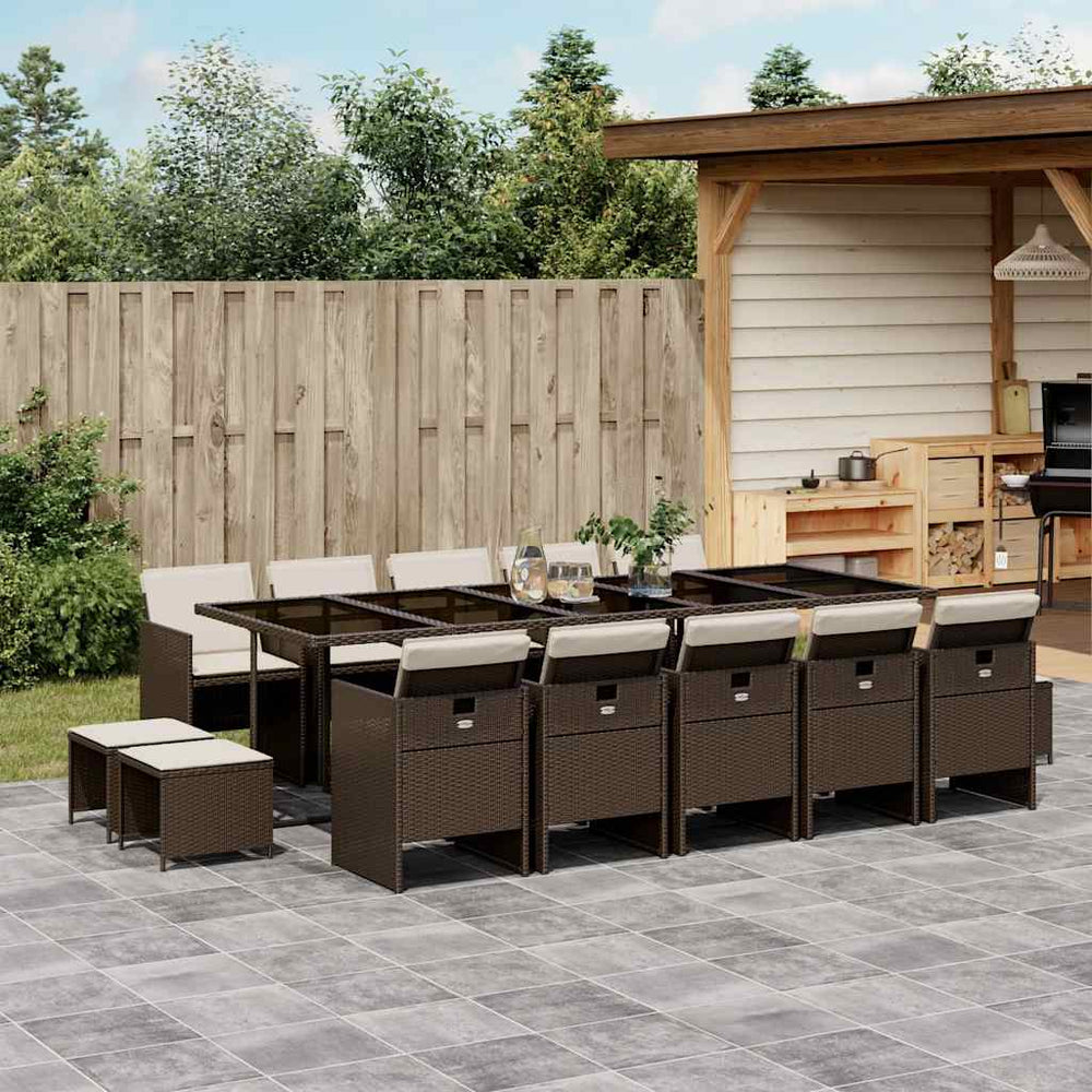 vidaXL 15-Piece Outdoor Dining Set with Cushions Brown Poly Rattan