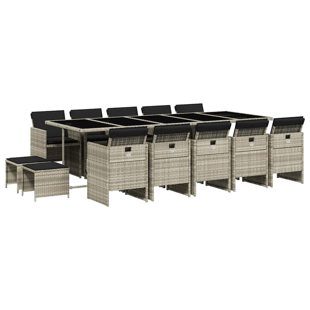 15-tlg. Garten Essgruppe Hellgrau Poly Rattan mit Kissen