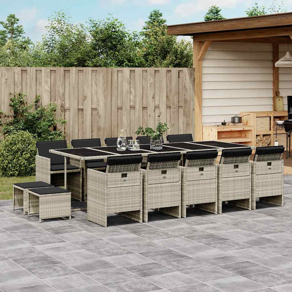 15-tlg. Garten Essgruppe Hellgrau Poly Rattan mit Kissen