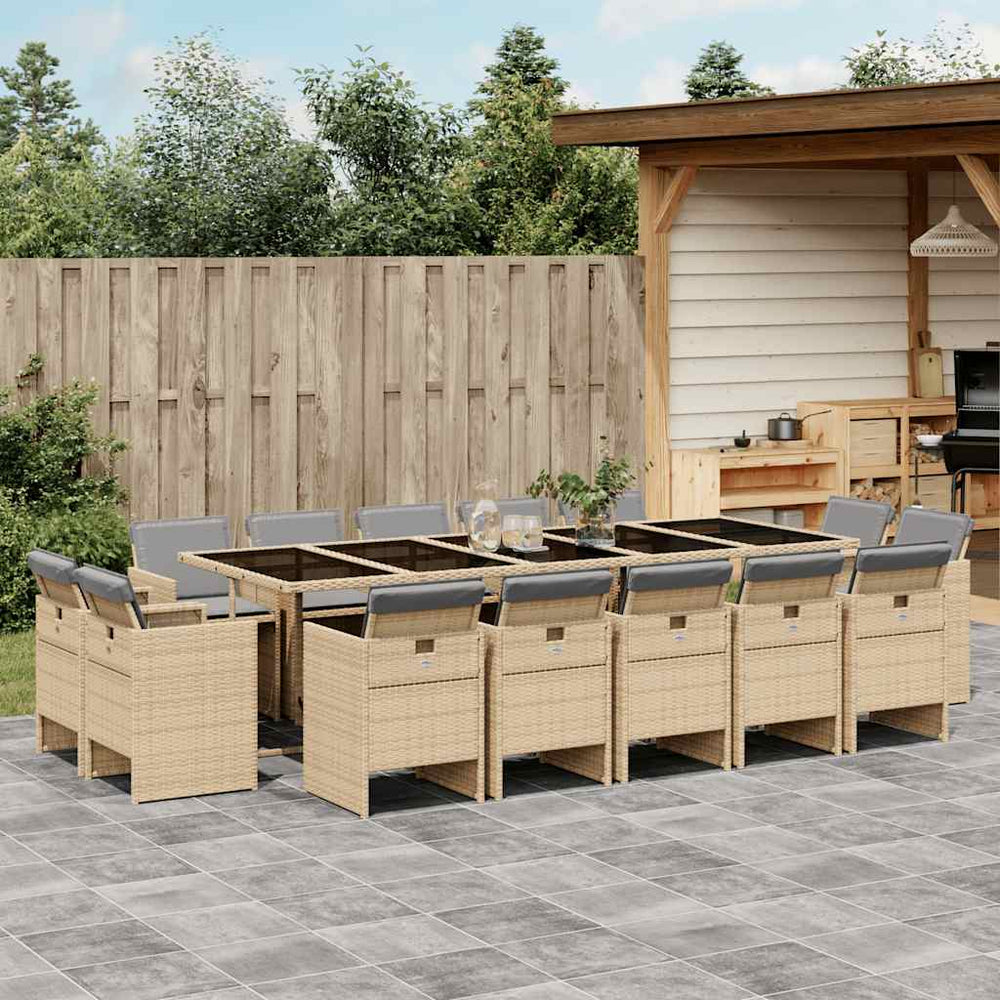 15-tlg. Poly Rattan Garten Essgruppe mit Kissen