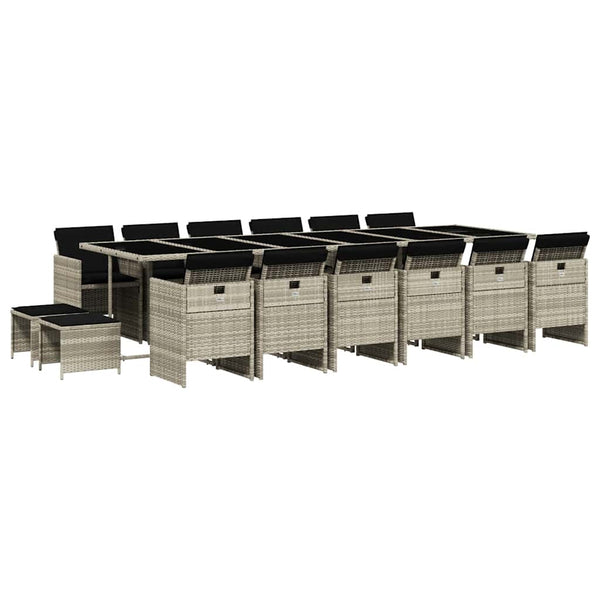 17-tlg. Garten Essgruppe Hellgrau Poly Rattan mit Kissen