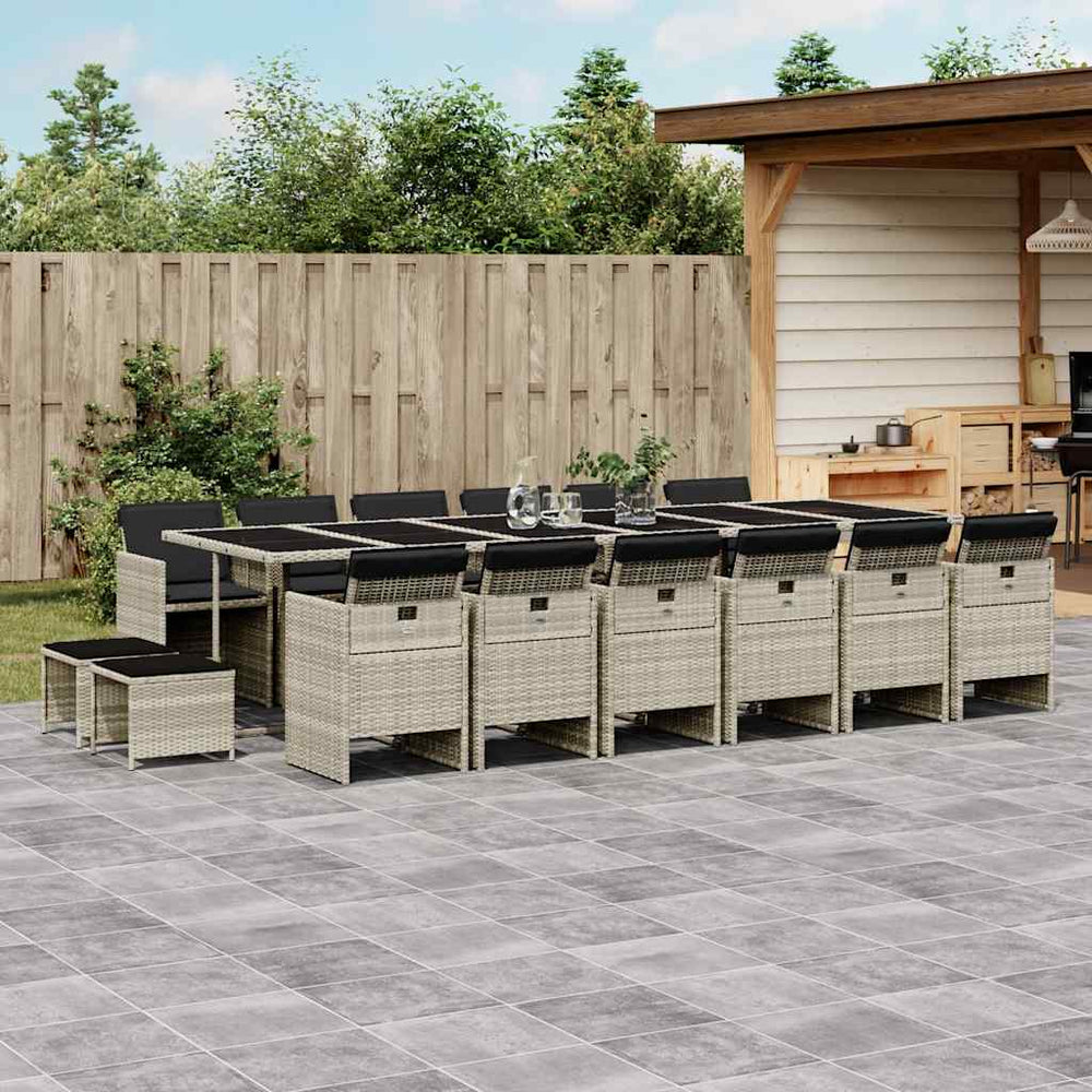 17-tlg. Garten Essgruppe Hellgrau Poly Rattan mit Kissen