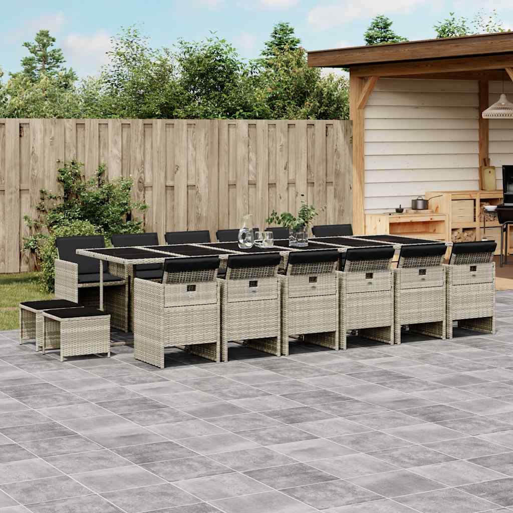 17-tlg. Garten Essgruppe Hellgrau Poly Rattan mit Kissen
