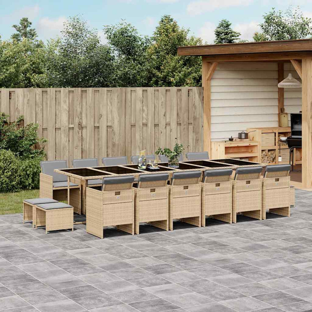 17-teilige Garten Essgruppe Poly Rattan Beige