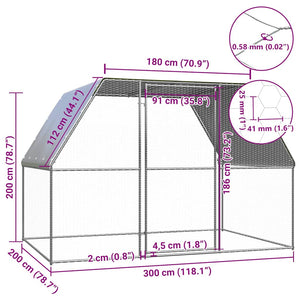 vidaXL Chicken Coop Silver and Grey 3x2x2 m Galvanized Steel