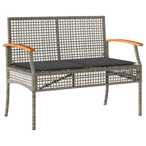 vidaXL Garden Bench with Cushions Grey Poly Rattan Acacia Wood