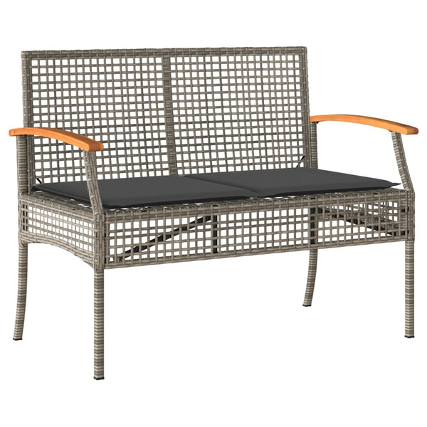 vidaXL Garden Bench with Cushions Grey Poly Rattan Acacia Wood