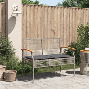 vidaXL Garden Bench with Cushions Grey Poly Rattan Acacia Wood