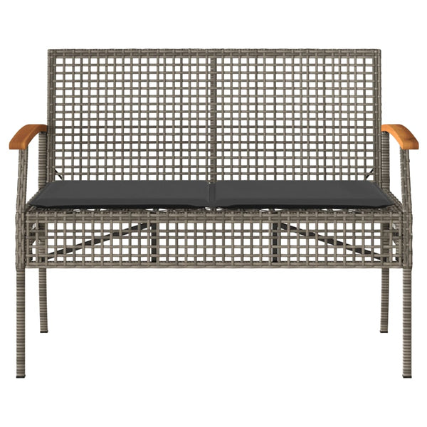 vidaXL Garden Bench with Cushions Grey Poly Rattan Acacia Wood