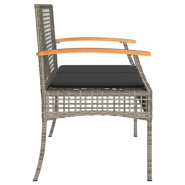vidaXL Garden Bench with Cushions Grey Poly Rattan Acacia Wood