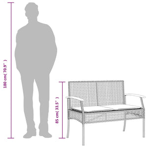 vidaXL Garden Bench with Cushions Grey Poly Rattan Acacia Wood