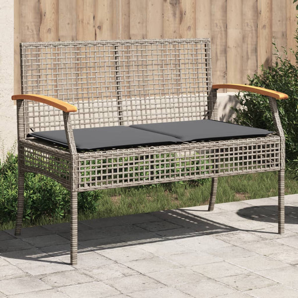 vidaXL Garden Bench with Cushions Grey Poly Rattan Acacia Wood