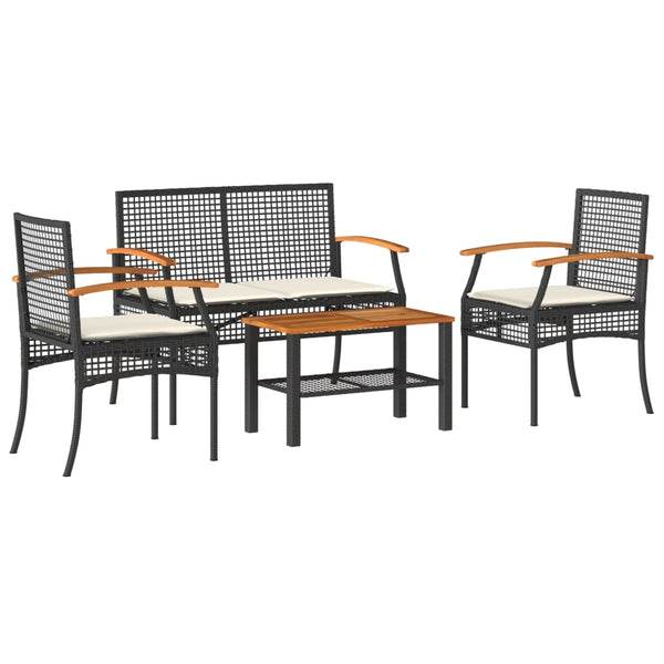vidaXL 4-piece Garden Lounge Set with Cushions Black Poly Rattan