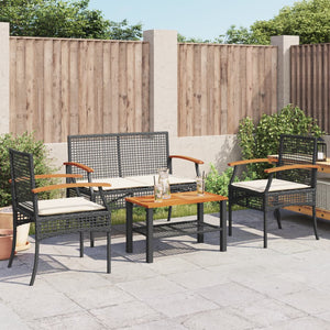 vidaXL 4-piece Garden Lounge Set with Cushions Black Poly Rattan