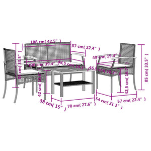 vidaXL 4-piece Garden Lounge Set with Cushions Black Poly Rattan