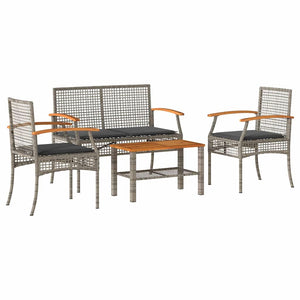 vidaXL 4-Piece Garden Lounge Set with Cushions Grey Poly Rattan