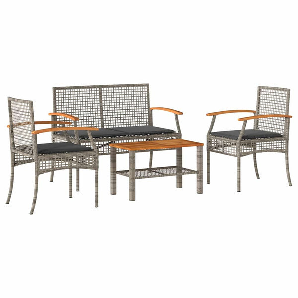 vidaXL 4-Piece Garden Lounge Set with Cushions Grey Poly Rattan