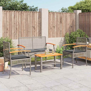 vidaXL 4-Piece Garden Lounge Set with Cushions Grey Poly Rattan