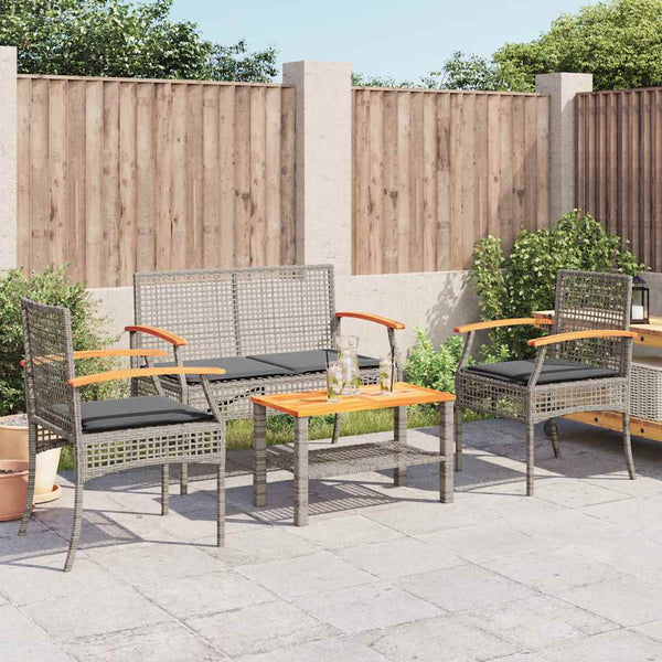 vidaXL 4-Piece Garden Lounge Set with Cushions Grey Poly Rattan