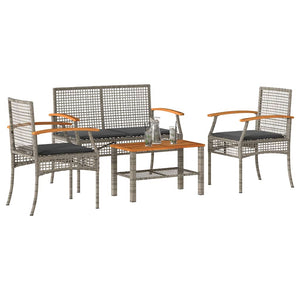 vidaXL 4-Piece Garden Lounge Set with Cushions Grey Poly Rattan