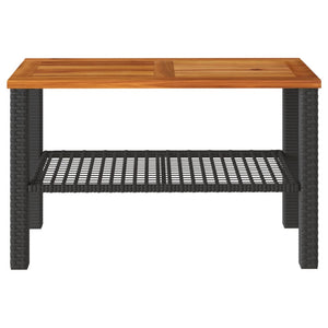vidaXL Garden Table Black 70x38x42 cm Poly Rattan Acacia Wood