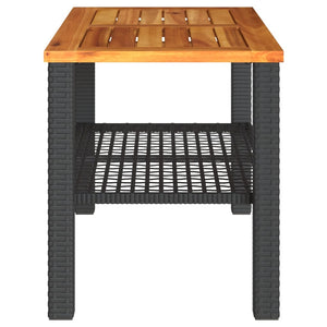 vidaXL Garden Table Black 70x38x42 cm Poly Rattan Acacia Wood