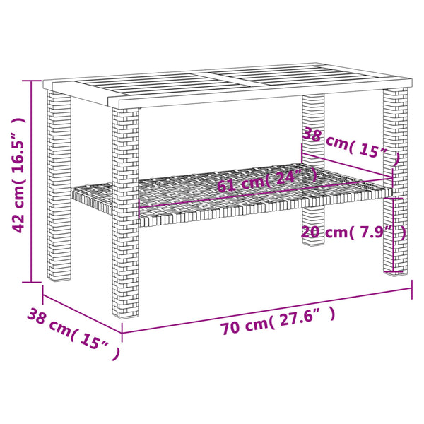vidaXL Garden Table Black 70x38x42 cm Poly Rattan Acacia Wood