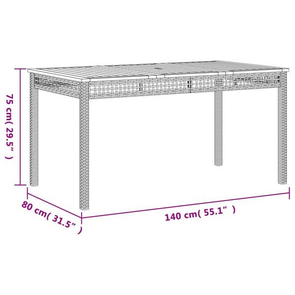 vidaXL Garden Table Beige 140x80x75 cm Poly Rattan Acacia Wood