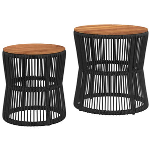 vidaXL Garden Side Tables 2 pcs. with Wooden Top Black Poly Rattan