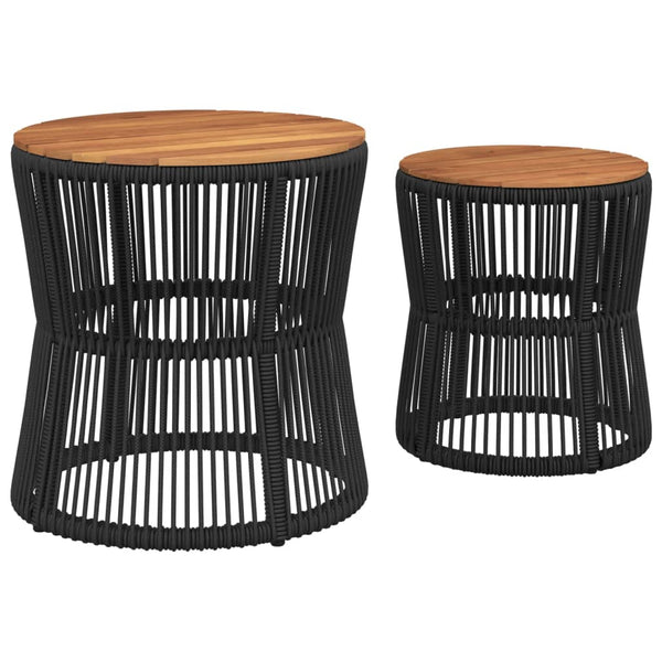 vidaXL Garden Side Tables 2 pcs. with Wooden Top Black Poly Rattan
