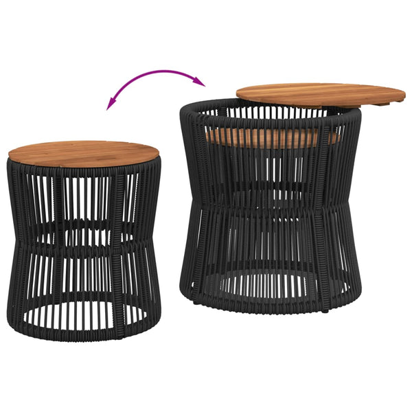 vidaXL Garden Side Tables 2 pcs. with Wooden Top Black Poly Rattan