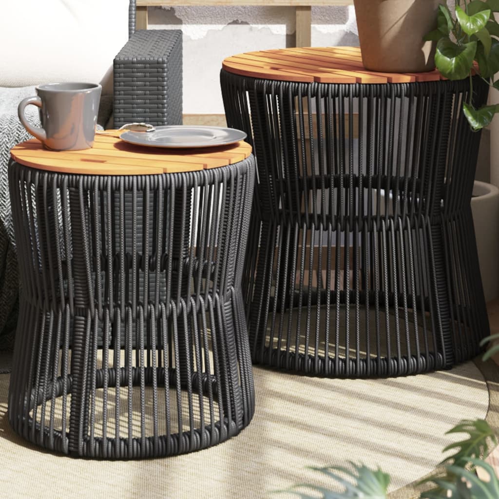 vidaXL Garden Side Tables 2 pcs. with Wooden Top Black Poly Rattan