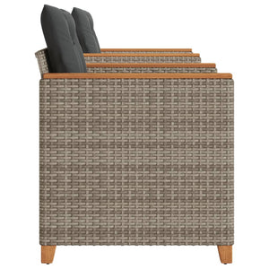 vidaXL 3-Piece Bistro Set with Cushions Grey Poly Rattan Acacia Wood