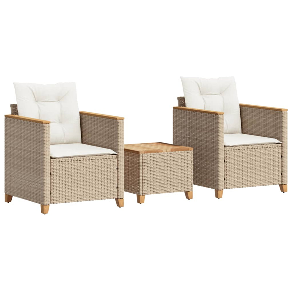vidaXL 3-Piece Bistro Set with Cushions Beige Poly Rattan Acacia Wood