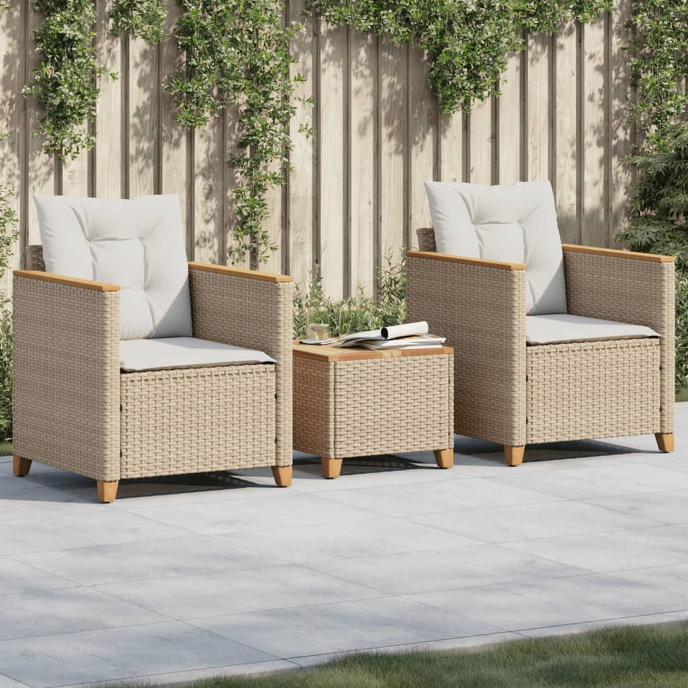 vidaXL 3-Piece Bistro Set with Cushions Beige Poly Rattan Acacia Wood