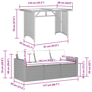 2-tlg. Garten Essgruppe Grau Poly Rattan