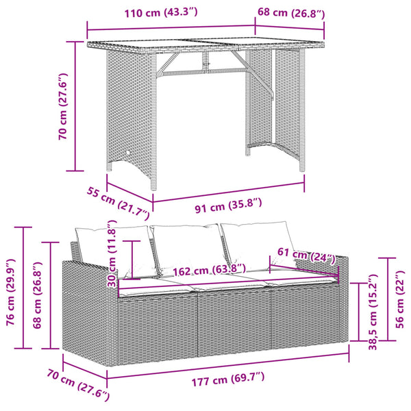 2-tlg. Garten Essgruppe Grau Poly Rattan
