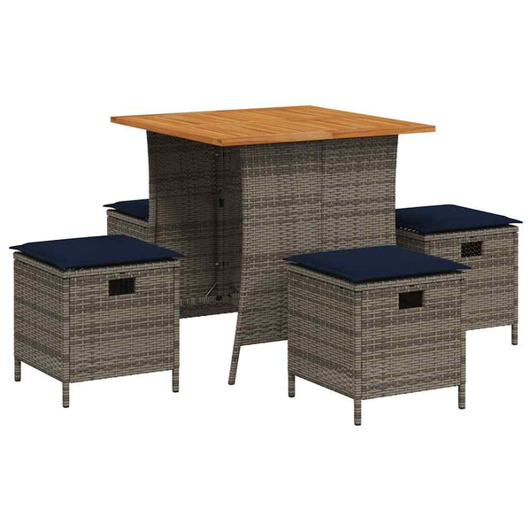 vidaXL 5-piece Garden Dining Set with Cushions Grey Poly Rattan