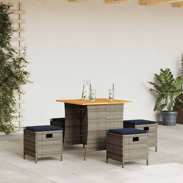 vidaXL 5-piece Garden Dining Set with Cushions Grey Poly Rattan