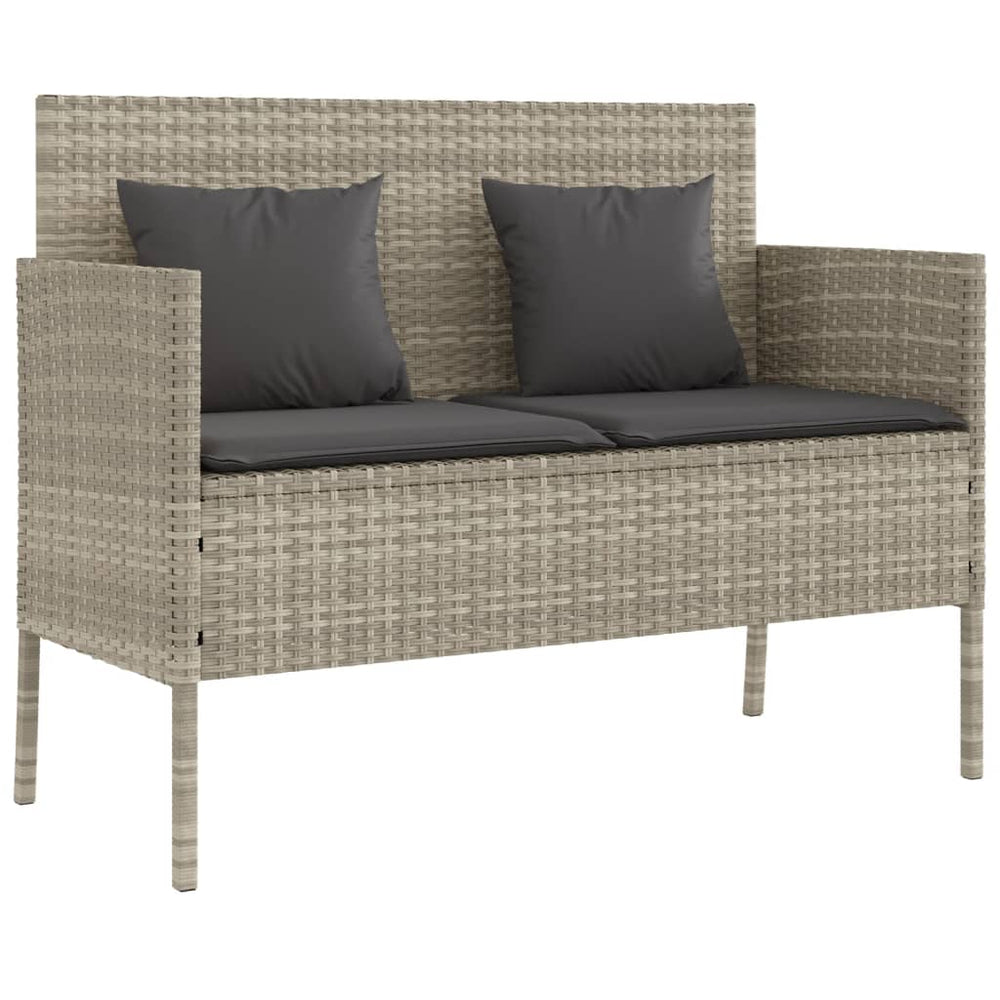 vidaXL Garden Bench with Cushions Light Gray Poly Rattan