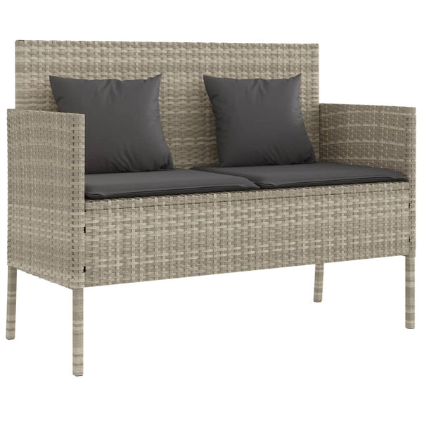 vidaXL Garden Bench with Cushions Light Gray Poly Rattan