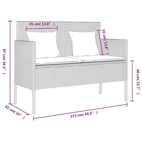 vidaXL Garden Bench with Cushions Light Gray Poly Rattan