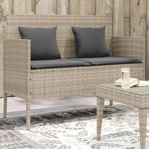vidaXL Garden Bench with Cushions Light Gray Poly Rattan