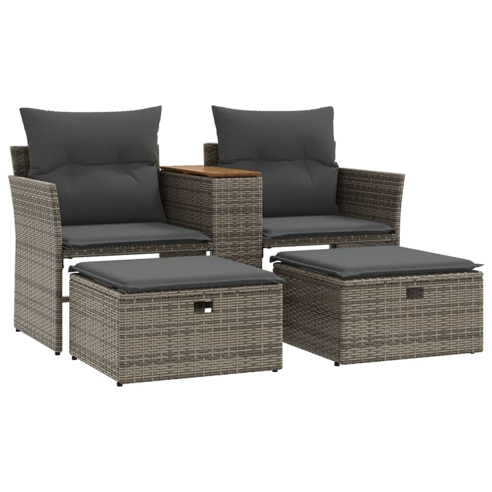 vidaXL 2-Seater Garden Sofa with Stools Grey Poly Rattan